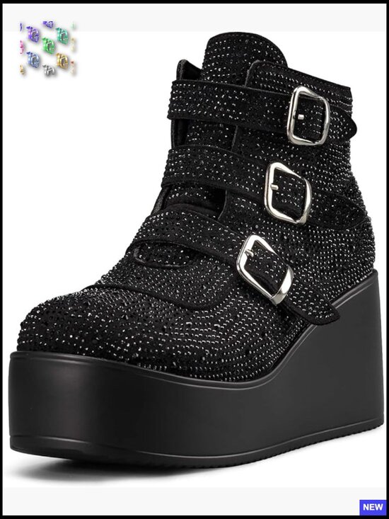 Shoes - Chunky Ankle Boots - Zipper Wedges High Heels Rave Buckle Thick Sole Goth